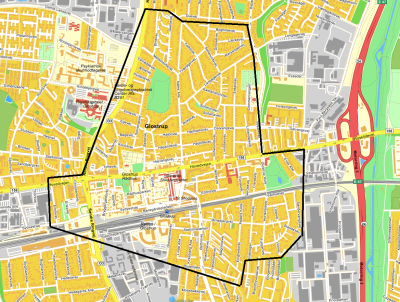 Kort over indsamling af trådstativ i Glostrup midtby