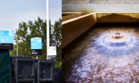 Foto af skilte på genbrugsstation samt af vandværk
